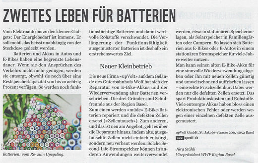 upVolt im WWF Region Basel Magazin