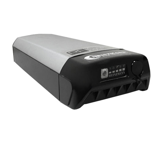Heinzmann DirectPower 36V 11Ah 400Wh Gepäckträgerakku auf reinweißem Hintergrund