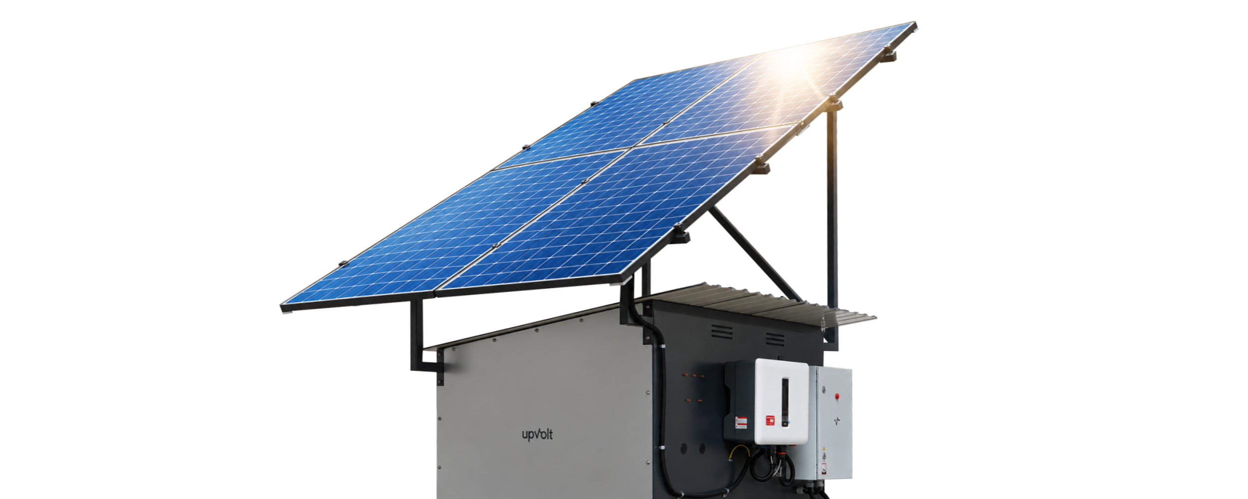 Second Life Energiespeicher von UpVolt Basel mit Solarpane, stationäre Stromspeicher aus aufbereiteten EV-Batterien für Privathaushalte und Gewerbe