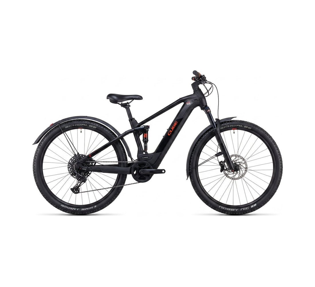 Cube Stereo Pro E-Mountainbike in Schwarz, Fully mit Bosch-Antrieb, 25 km/h – Seitenansicht