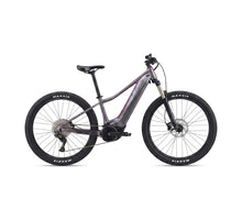 Liv Vall-E+ 2 E-Mountainbike in Violett-Chamäleon, Hardtail mit Maxxis-Reifen, 25 km/h – Seitenansicht