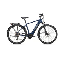 Tour de Suisse Broadway Trekking-E-Bike in Blau, Diamantrahmen mit Gepäckträger, 25 km/h – Seitenansicht